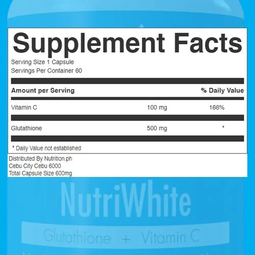 NutriWhite Glutathione Capsules Supplement Facts
